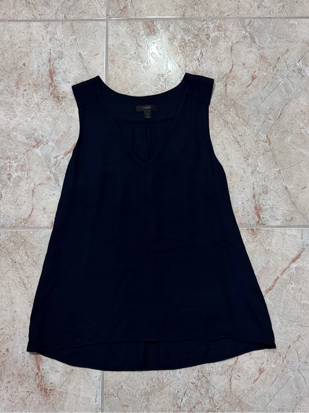 J.Crew Navy Sleeveless Pleated High Low Tunic Top Size 8